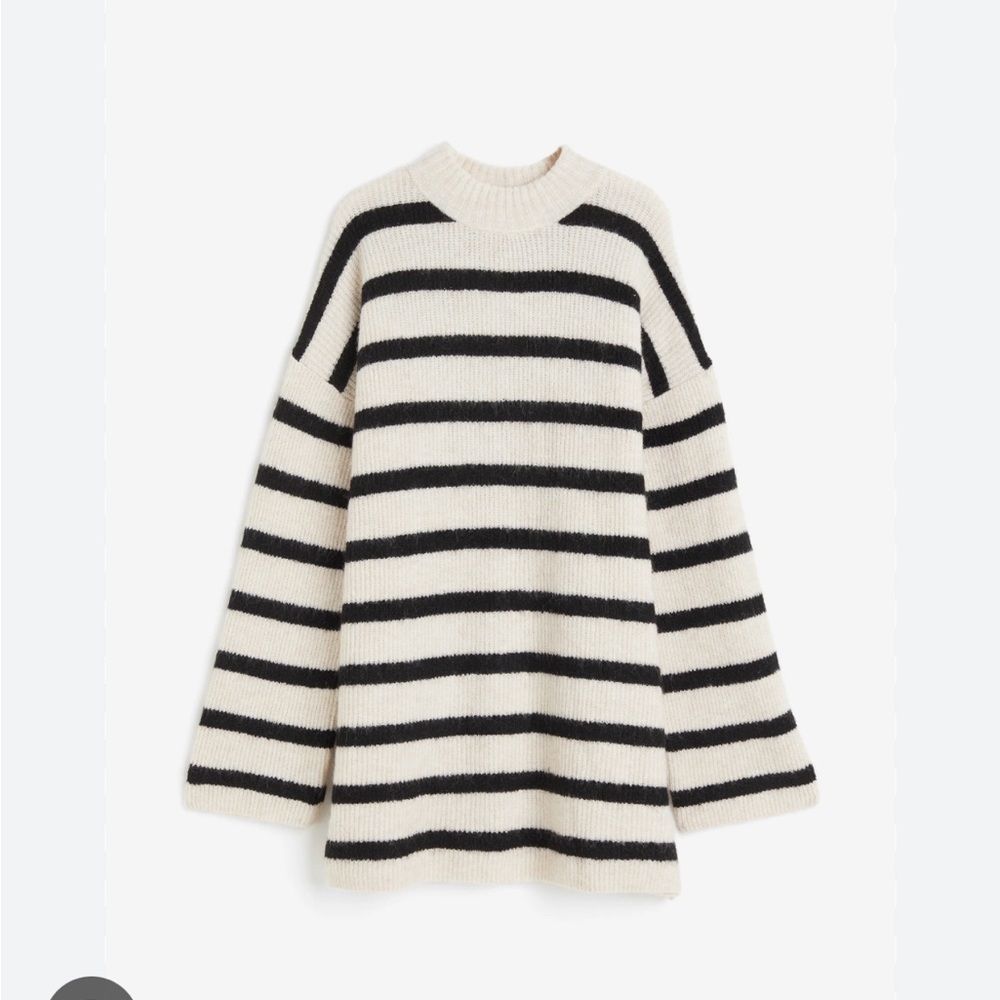 HM Beige and Black Striped Sweater Dress Size Small